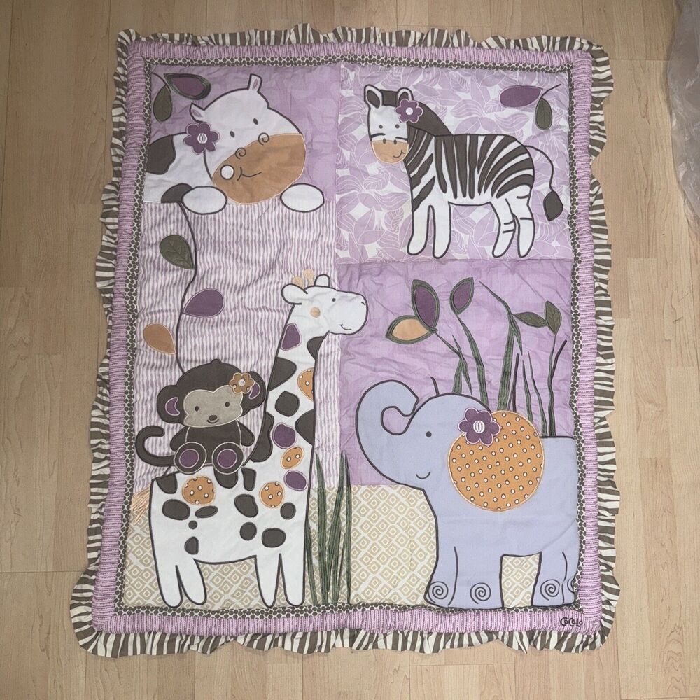 Cocalo Baby Blanket Safari Animals Quilt Zebra Monkey Giraffe Hippo 45x35